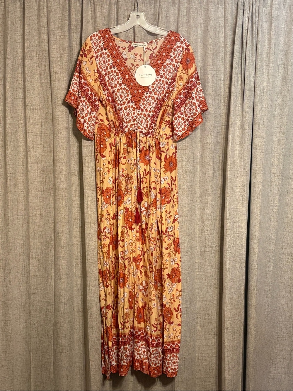 Bohemian Floral Maxi Dress in Peach and Rust